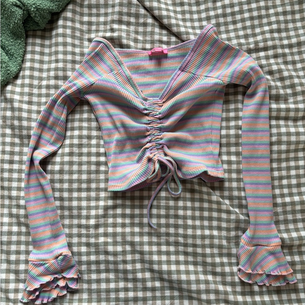 Sugar Thrillz Pink and Purple Ruched Crop Blouse